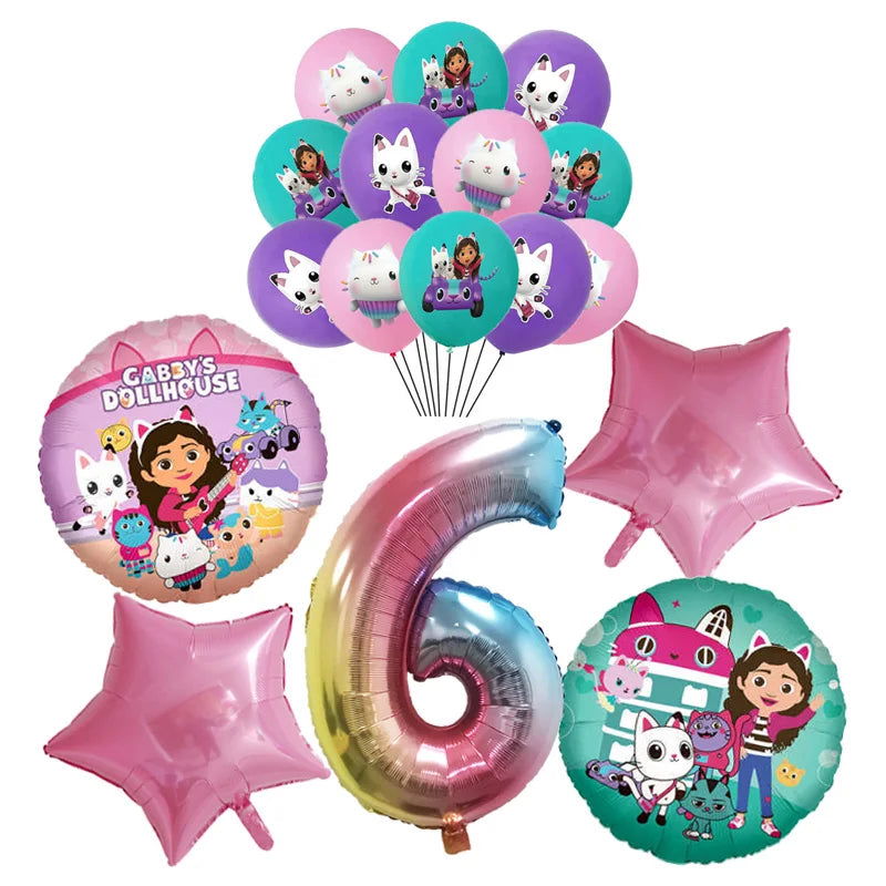 Gabby Dollhouse Cats Birthday Decoration Balloon Disposable Tableware Cat Balloons Kids Gabby Doll House Figures Party Supplies - Slobuy