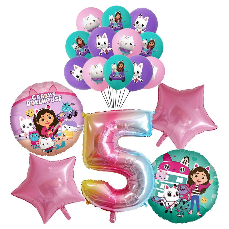 Gabby Dollhouse Cats Birthday Decoration Balloon Disposable Tableware Cat Balloons Kids Gabby Doll House Figures Party Supplies - Slobuy