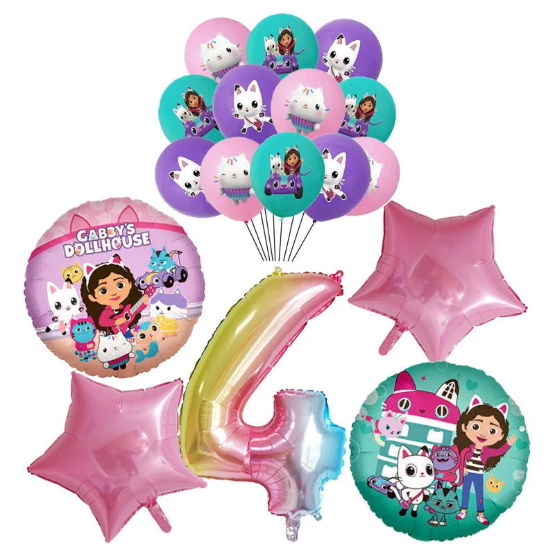 Gabby Dollhouse Cats Birthday Decoration Balloon Disposable Tableware Cat Balloons Kids Gabby Doll House Figures Party Supplies - Slobuy