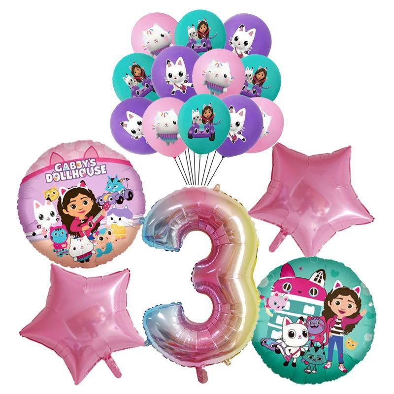 Gabby Dollhouse Cats Birthday Decoration Balloon Disposable Tableware Cat Balloons Kids Gabby Doll House Figures Party Supplies - Slobuy
