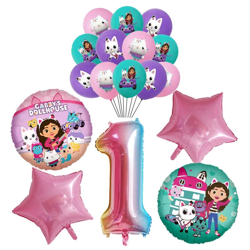 Gabby Dollhouse Cats Birthday Decoration Balloon Disposable Tableware Cat Balloons Kids Gabby Doll House Figures Party Supplies - Slobuy