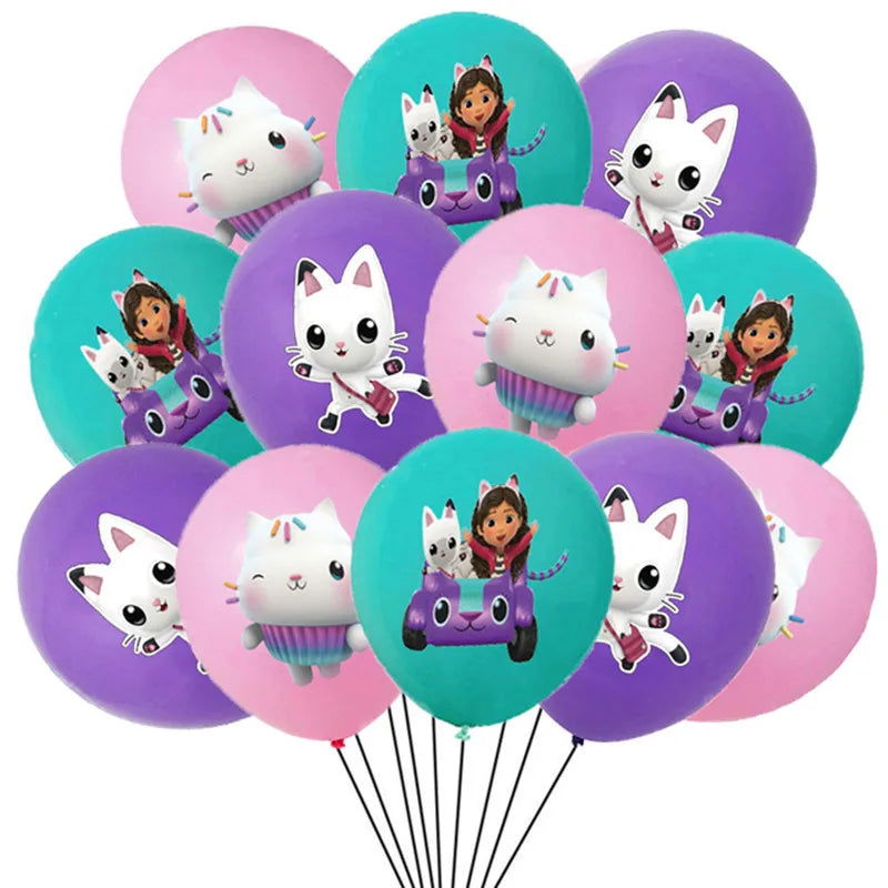 Gabby Dollhouse Cats Birthday Decoration Balloon Disposable Tableware Cat Balloons Kids Gabby Doll House Figures Party Supplies - Slobuy