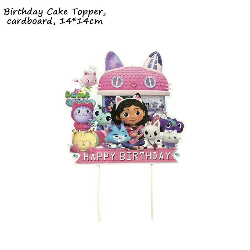 Gabby Dollhouse Cats Birthday Decoration Balloon Disposable Tableware Cat Balloons Kids Gabby Doll House Figures Party Supplies - Slobuy