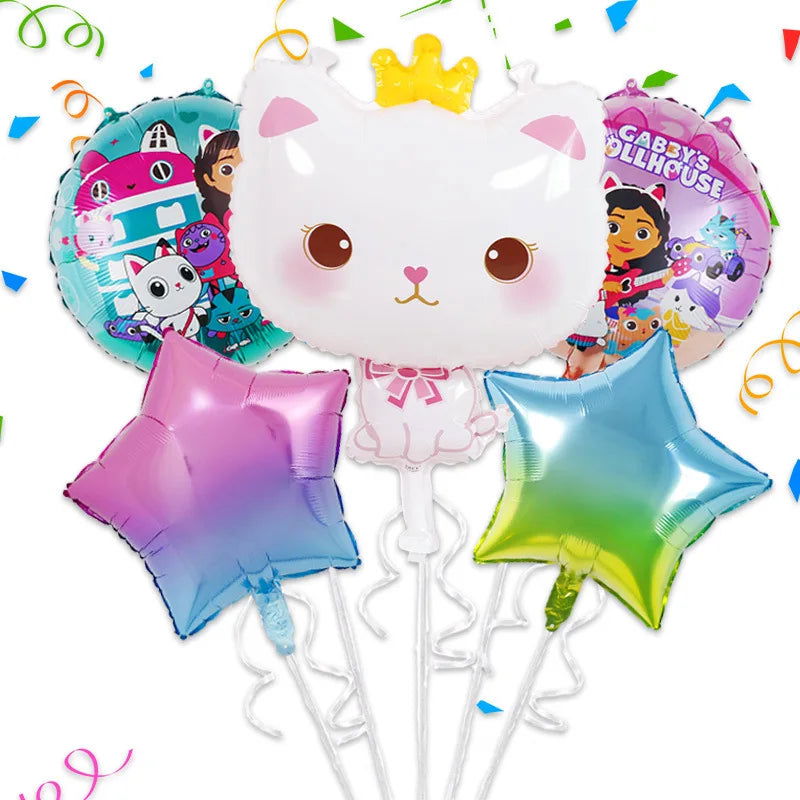 Gabby Dollhouse Cats Birthday Decoration Balloon Disposable Tableware Cat Balloons Kids Gabby Doll House Figures Party Supplies - Slobuy