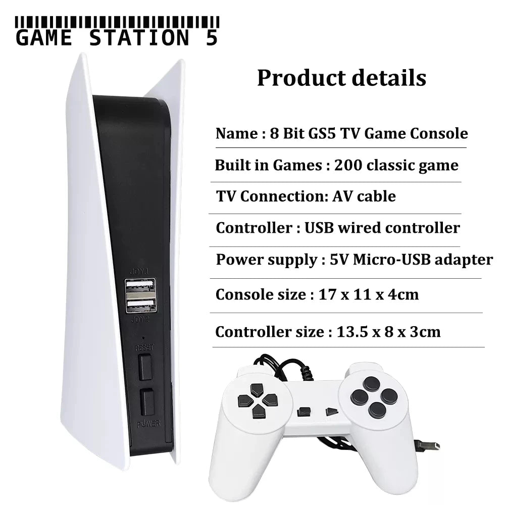 Game Station 5 Video Game Console With 200 Classic Game 8 Bit TV Consola Retro Handheld Kids USB Wired Gaming Player AV Output - Slobuy