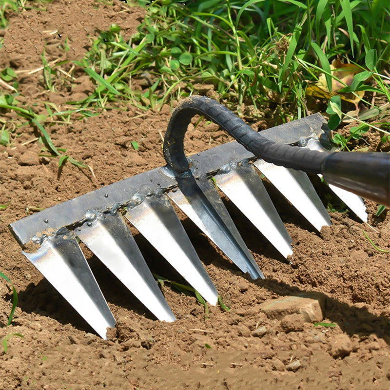 Gardening Hoe Weeding Rake Steel Farm Tool Grasping Raking Level Loosen Soil Harrow Clean Leaves Collect Weeds Agricultural Tool - Slobuy