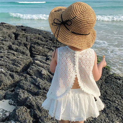 Girls 2024 Summer Clothing Sets Hollow Lace Suit Baby Casual Sleeveless T-shirt+Shorts Kids Clothing Sets Baby Clothes Outfits - Slobuy