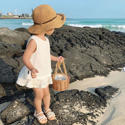 Girls 2024 Summer Clothing Sets Hollow Lace Suit Baby Casual Sleeveless T-shirt+Shorts Kids Clothing Sets Baby Clothes Outfits - Slobuy