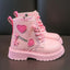 Girls Boots Kids Fashion Rubber Boots Cool Girl Autumn and Winter Cotton Soft Sole Pink with Love Side Zip Princess Round-toe PU - Slobuy