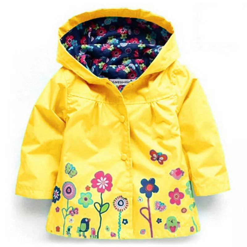 Girls Fashion Waterproof Children Clothes Autumn Casual Baby Boys Windcoat Long Sleeve Jacket Flower Print Kids Hoodie Outwear - Slobuy