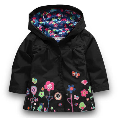 Girls Fashion Waterproof Children Clothes Autumn Casual Baby Boys Windcoat Long Sleeve Jacket Flower Print Kids Hoodie Outwear - Slobuy
