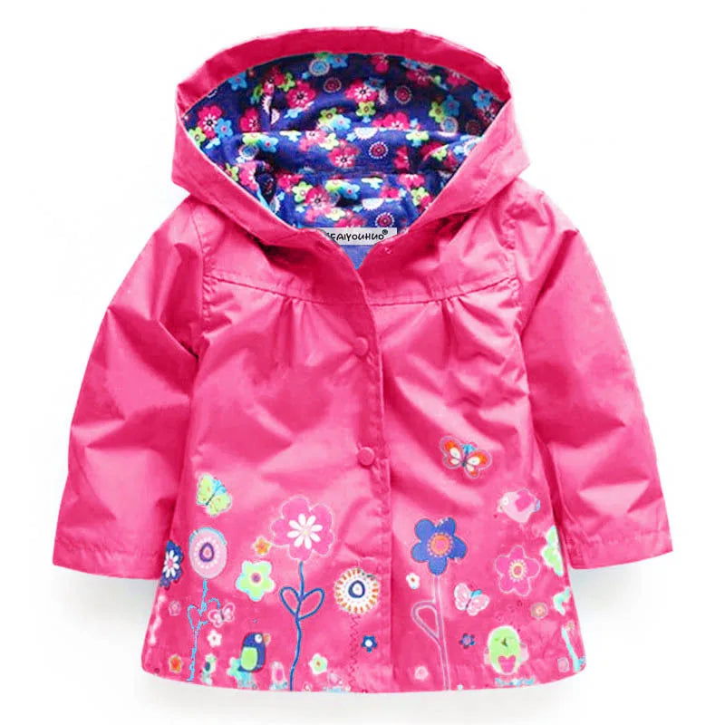 Girls Fashion Waterproof Children Clothes Autumn Casual Baby Boys Windcoat Long Sleeve Jacket Flower Print Kids Hoodie Outwear - Slobuy