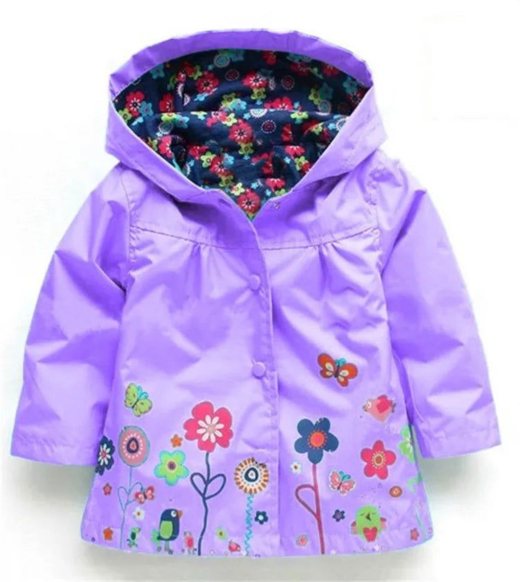 Girls Fashion Waterproof Children Clothes Autumn Casual Baby Boys Windcoat Long Sleeve Jacket Flower Print Kids Hoodie Outwear - Slobuy