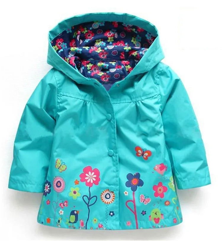 Girls Fashion Waterproof Children Clothes Autumn Casual Baby Boys Windcoat Long Sleeve Jacket Flower Print Kids Hoodie Outwear - Slobuy