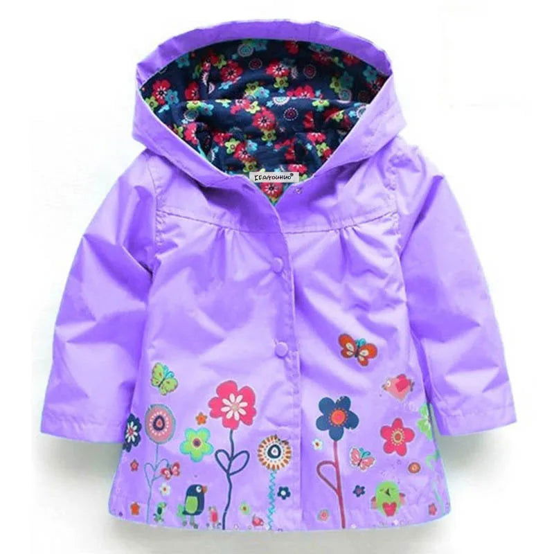 Girls Fashion Waterproof Children Clothes Autumn Casual Baby Boys Windcoat Long Sleeve Jacket Flower Print Kids Hoodie Outwear - Slobuy