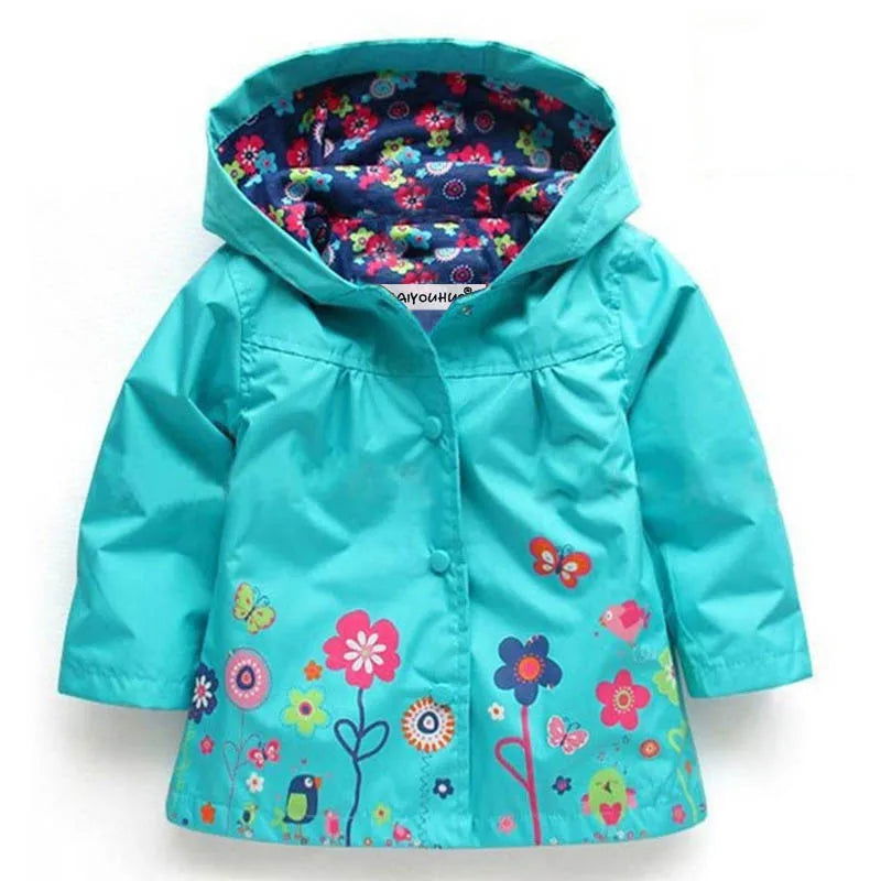 Girls Fashion Waterproof Children Clothes Autumn Casual Baby Boys Windcoat Long Sleeve Jacket Flower Print Kids Hoodie Outwear - Slobuy