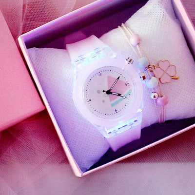 Girls Kids Children Luminous Student Colorful LED Light Women Lady Clock Silica Gel Watermelon Quartz Wrist Watch - Slobuy