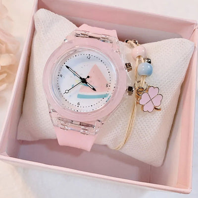 Girls Kids Children Luminous Student Colorful LED Light Women Lady Clock Silica Gel Watermelon Quartz Wrist Watch - Slobuy