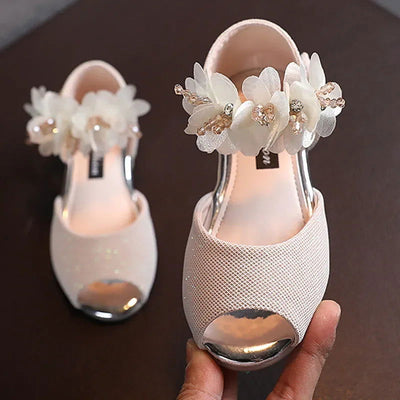 Girls Rhinestone Flower Shoes Low Heel Flower Wedding Party Dress Pump Shoes Princess Shoes For Kids Toddler - Slobuy