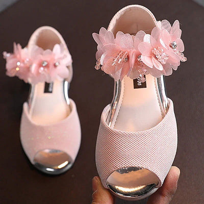 Girls Rhinestone Flower Shoes Low Heel Flower Wedding Party Dress Pump Shoes Princess Shoes For Kids Toddler - Slobuy