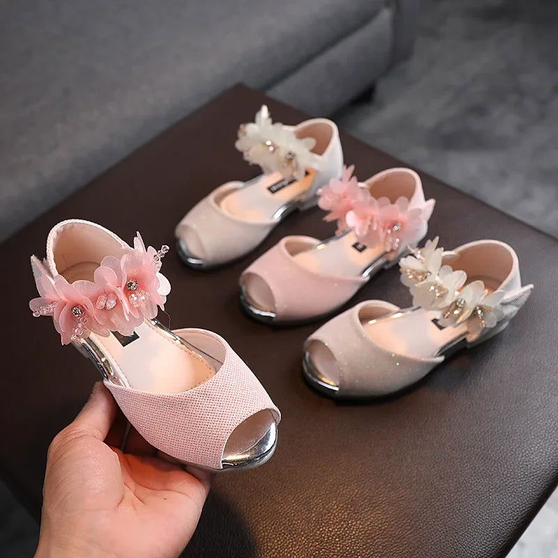 Girls Rhinestone Flower Shoes Low Heel Flower Wedding Party Dress Pump Shoes Princess Shoes For Kids Toddler - Slobuy