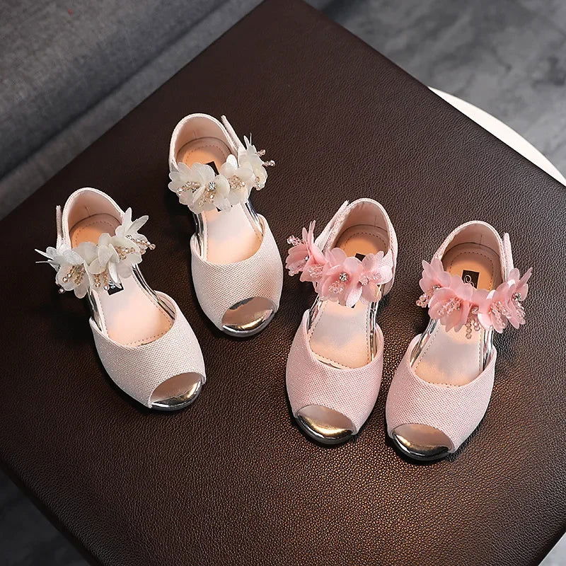 Girls Rhinestone Flower Shoes Low Heel Flower Wedding Party Dress Pump Shoes Princess Shoes For Kids Toddler - Slobuy