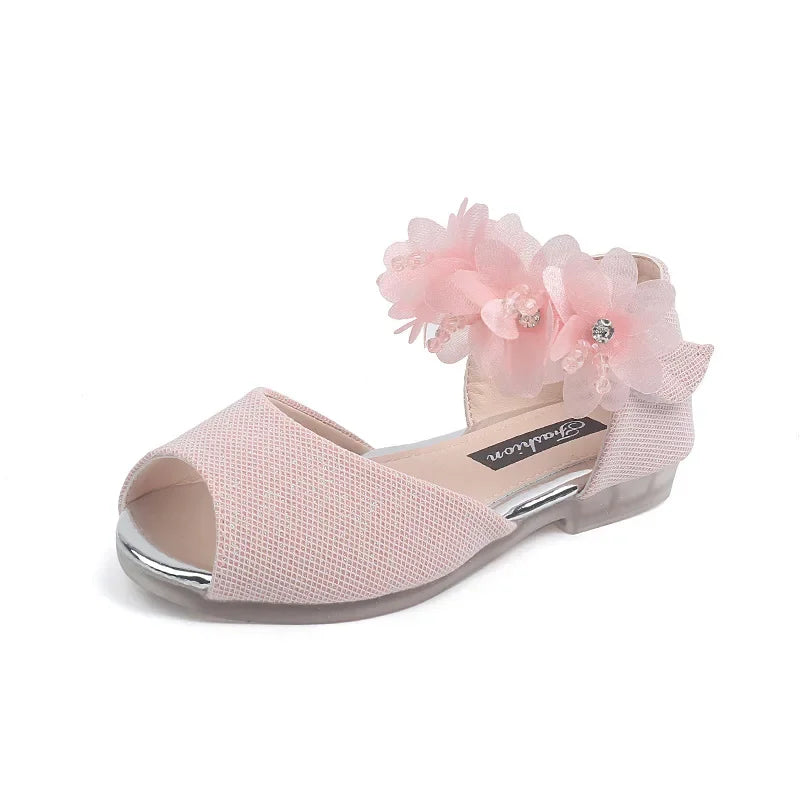 Girls Rhinestone Flower Shoes Low Heel Flower Wedding Party Dress Pump Shoes Princess Shoes For Kids Toddler - Slobuy