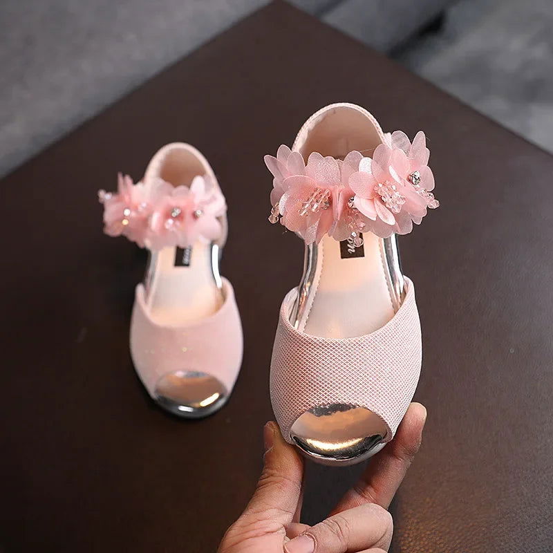 Girls Rhinestone Flower Shoes Low Heel Flower Wedding Party Dress Pump Shoes Princess Shoes For Kids Toddler - Slobuy
