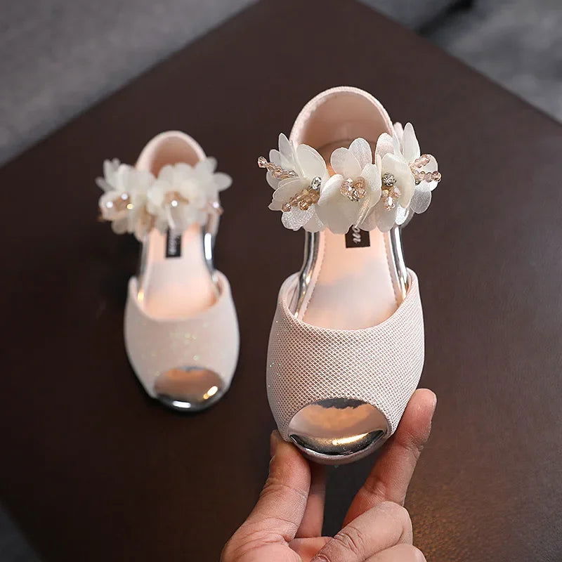 Girls Rhinestone Flower Shoes Low Heel Flower Wedding Party Dress Pump Shoes Princess Shoes For Kids Toddler - Slobuy