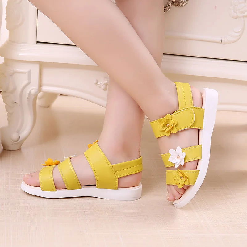 Girls Sandals Gladiator Flowers Sweet Soft Children Beach Shoes Kids Summer Floral Sandals Princess Fashion Cute High Quality - Slobuy