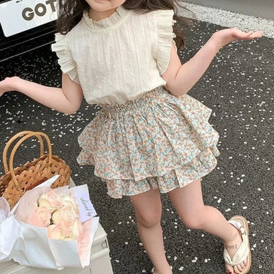 Girls' Suit Summer 2024 New Children's Summer Dress Baby Girl Fashionable Children's Top+Skirt Two-Piece Set - Slobuy