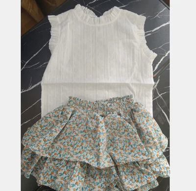 Girls' Suit Summer 2024 New Children's Summer Dress Baby Girl Fashionable Children's Top+Skirt Two-Piece Set - Slobuy