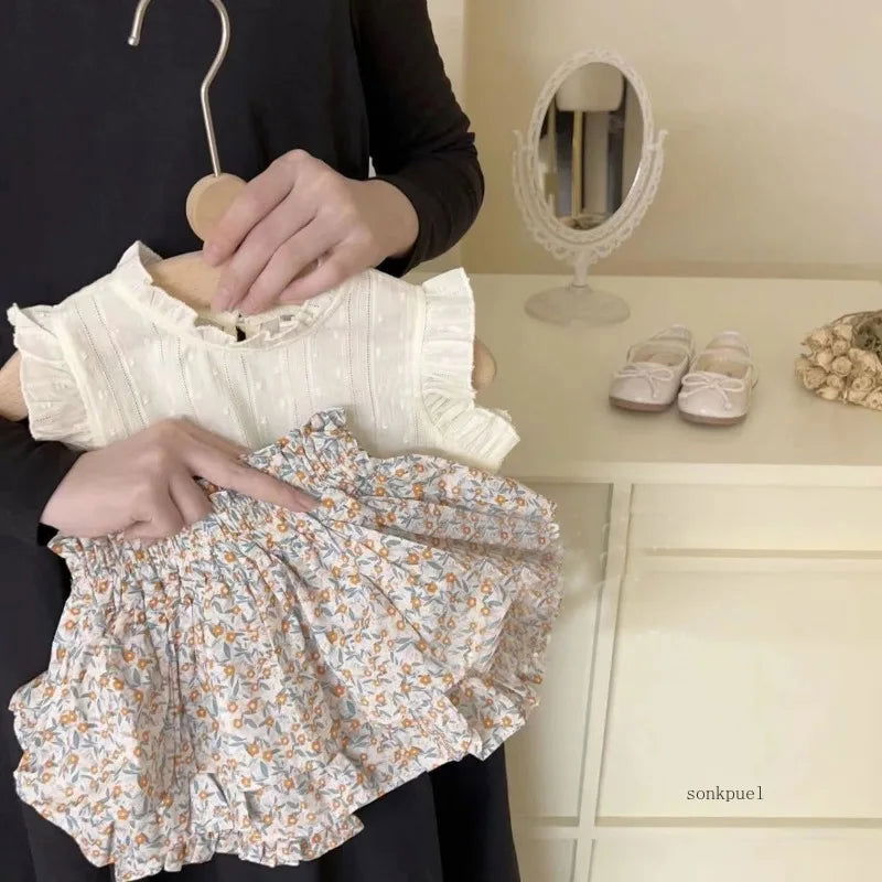 Girls' Suit Summer 2024 New Children's Summer Dress Baby Girl Fashionable Children's Top+Skirt Two-Piece Set - Slobuy