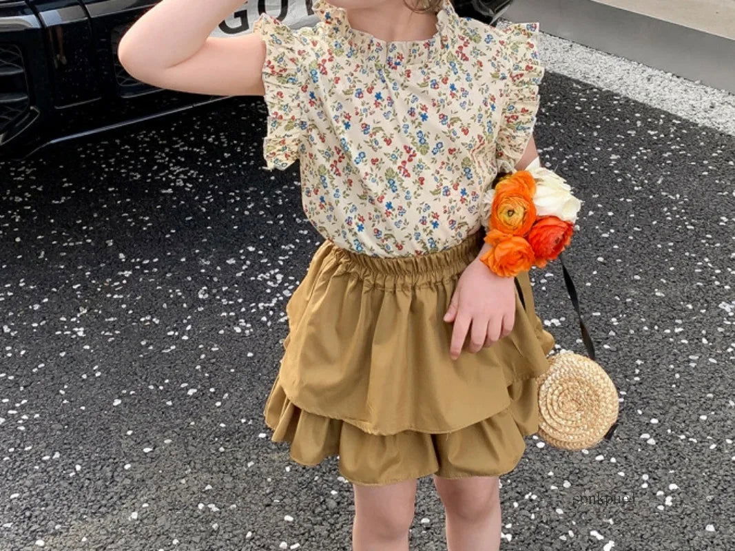 Girls' Suit Summer 2024 New Children's Summer Dress Baby Girl Fashionable Children's Top+Skirt Two-Piece Set - Slobuy
