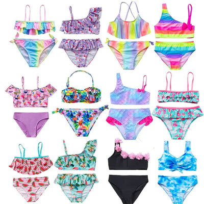 Girls Swimsuit Two Piece Hot Stamping Children's Swimwear Girls Beachwear - Slobuy