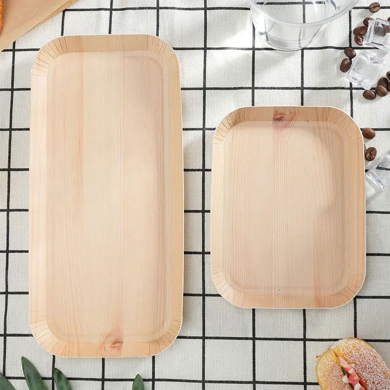 Glasses for Desserts Disposable Plates Vegetable Plates Wood Grain Paper Cake Dish Disposable Dishes Disposable party trays - Slobuy