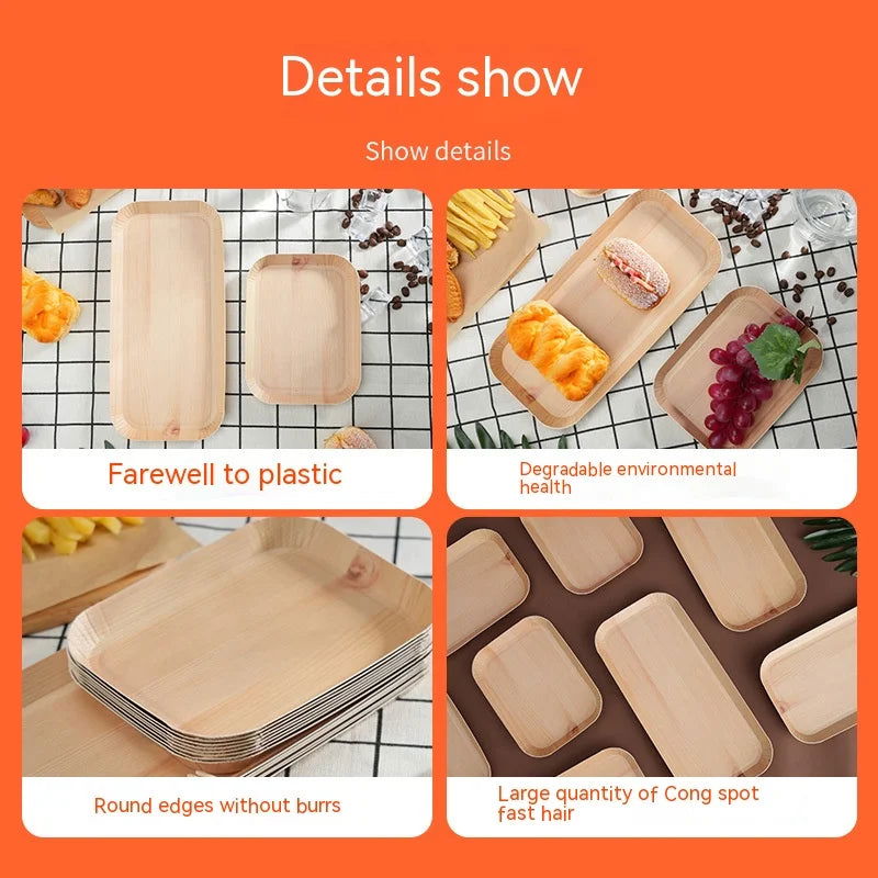 Glasses for Desserts Disposable Plates Vegetable Plates Wood Grain Paper Cake Dish Disposable Dishes Disposable party trays - Slobuy