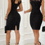 Glitter Contrast Lace Party Dress - Slobuy