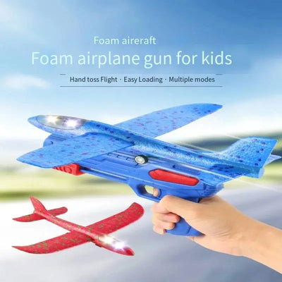 Glowing Foam Aircraft 10M Launcher Catapult Glider Aircraft Gun Toy Children's Outdoor Game Bubble Model Shooting Flying Roundab - Slobuy