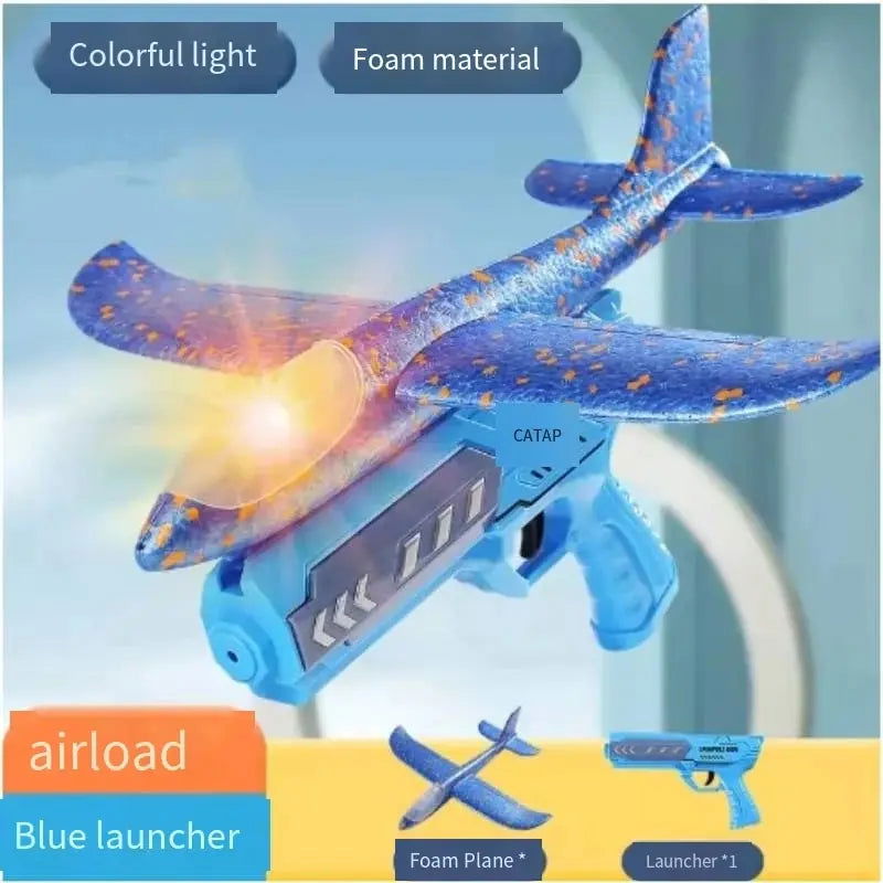 Glowing Foam Aircraft 10M Launcher Catapult Glider Aircraft Gun Toy Children's Outdoor Game Bubble Model Shooting Flying Roundab - Slobuy