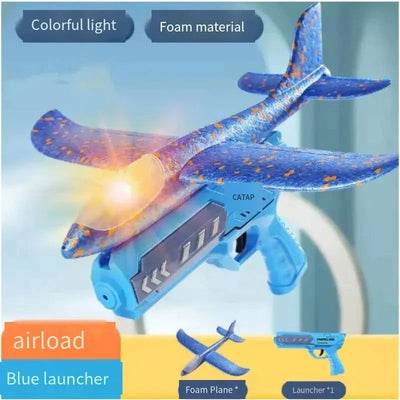 Glowing Foam Aircraft 10M Launcher Catapult Glider Aircraft Gun Toy Children's Outdoor Game Bubble Model Shooting Flying Roundab - Slobuy