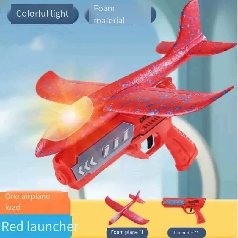 Glowing Foam Aircraft 10M Launcher Catapult Glider Aircraft Gun Toy Children's Outdoor Game Bubble Model Shooting Flying Roundab - Slobuy