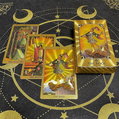 Gold Foil Tarot Cards Waterproof Whitch Divination Props Classic Catan Board Game Beginner Prophecy For Self-Learning Props - Slobuy