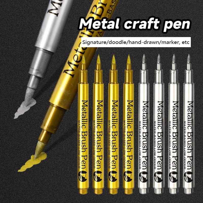Gold Silver Metallic Marker Pen Waterproof Permanent Paint Marker Pen for Rock, Mug, Ceramic, Glass DIY Painting Supplies - Slobuy
