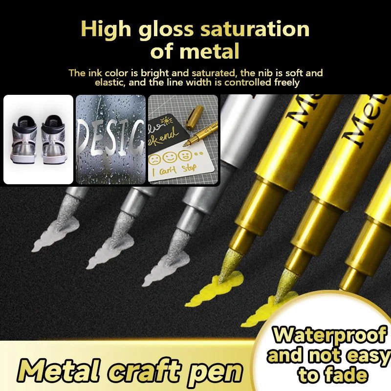 Gold Silver Metallic Marker Pen Waterproof Permanent Paint Marker Pen for Rock, Mug, Ceramic, Glass DIY Painting Supplies - Slobuy