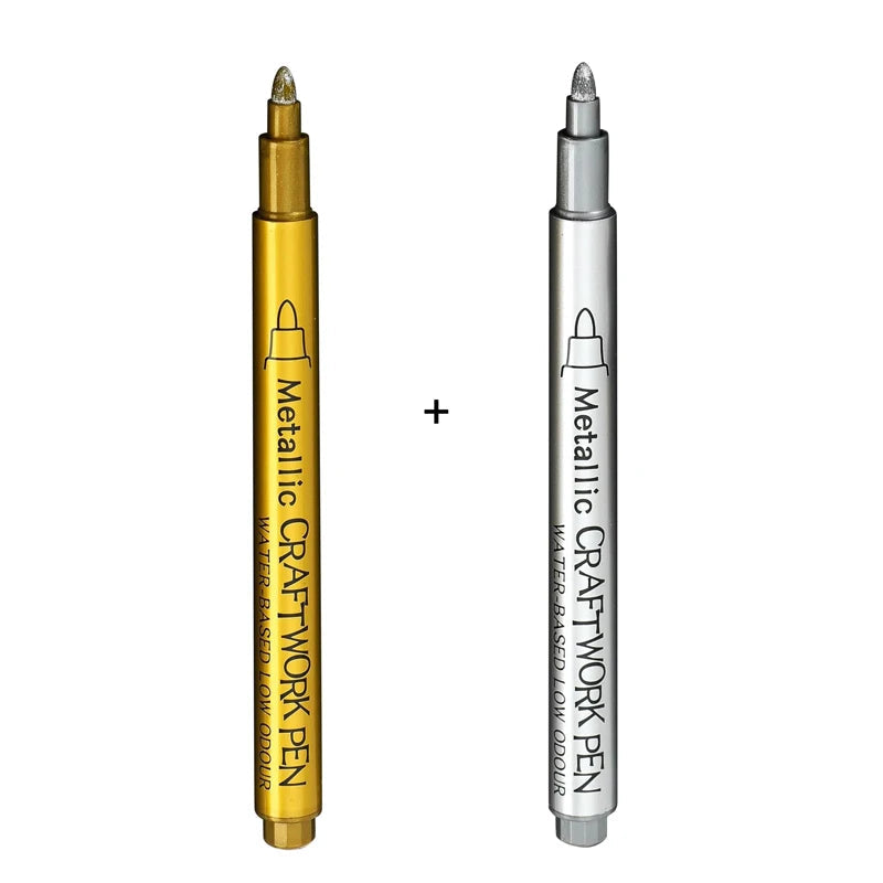Gold Silver Metallic Marker Pen Waterproof Permanent Paint Marker Pen for Rock, Mug, Ceramic, Glass DIY Painting Supplies - Slobuy