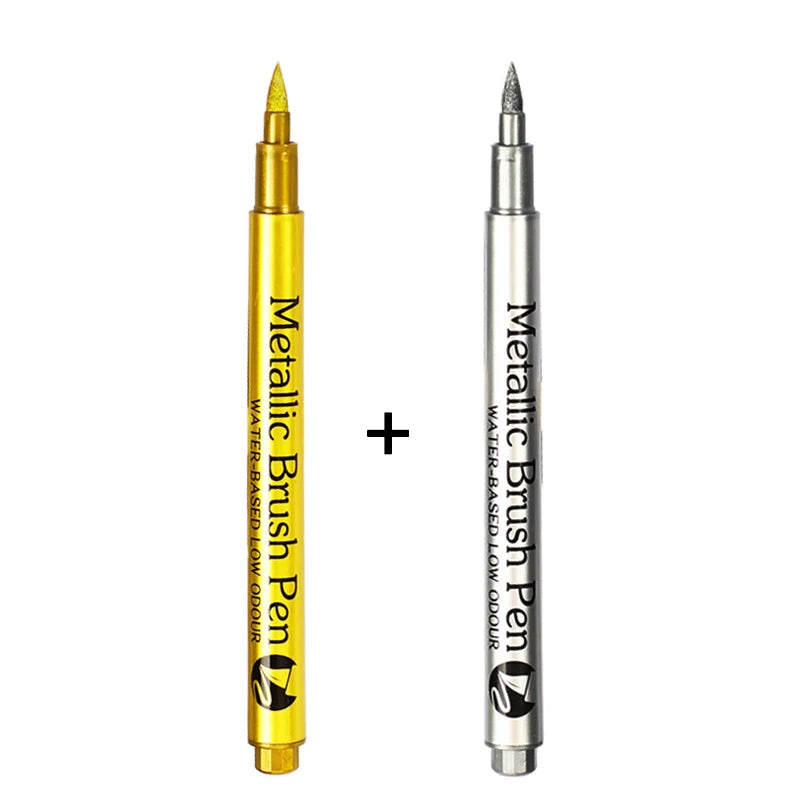 Gold Silver Metallic Marker Pen Waterproof Permanent Paint Marker Pen for Rock, Mug, Ceramic, Glass DIY Painting Supplies - Slobuy