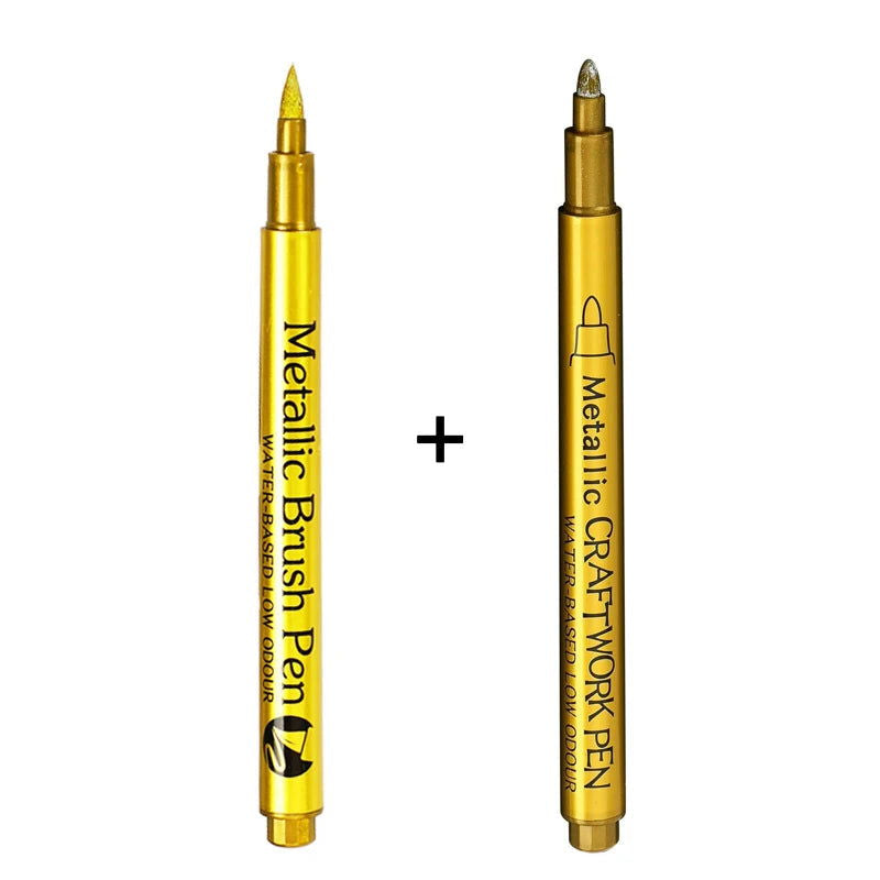 Gold Silver Metallic Marker Pen Waterproof Permanent Paint Marker Pen for Rock, Mug, Ceramic, Glass DIY Painting Supplies - Slobuy
