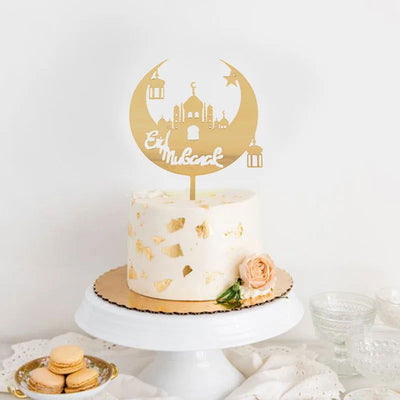 Golden Eid Mubarak Acrylic Cake Toppers Castle Moon CupCake Topper for Ramadan Islamic Muslim Festival Party Cake DIY Decoration - Slobuy