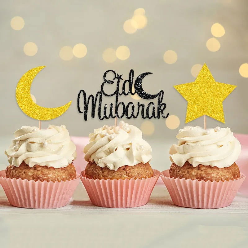 Golden Eid Mubarak Acrylic Cake Toppers Castle Moon CupCake Topper for Ramadan Islamic Muslim Festival Party Cake DIY Decoration - Slobuy
